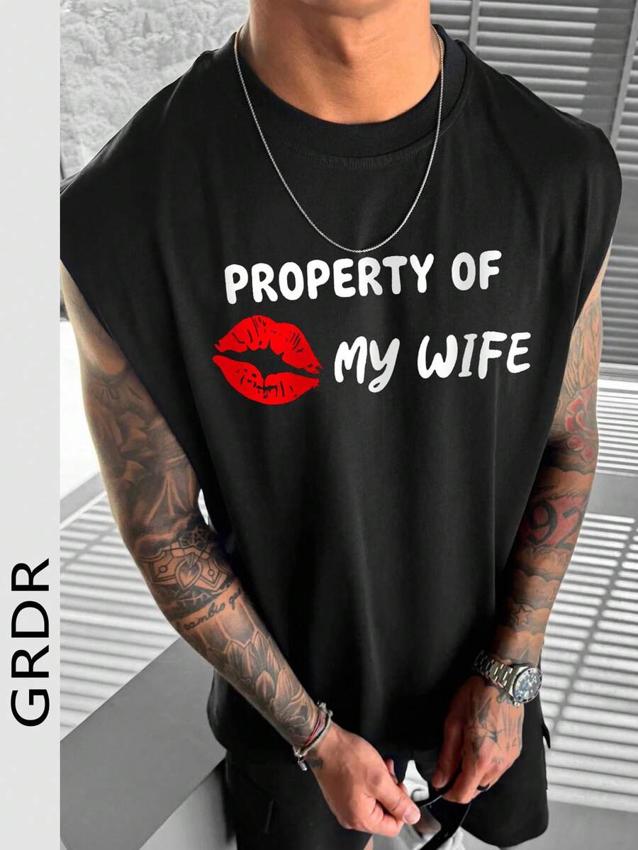 GRDR Minimalist Printed Casual Loose Fit Crew Neck Tank Top For Men, Fashionable Street Style Summer - Black - View 1