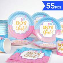 1 Set Gender Reveal Disposable Plates, Napkins, Cups, One-Time Party Supplies Suitable For 10 Guests, Disposable Paper Plates Party Tableware For Birthday, Wedding, Theme Party, Family Picnic - Style 2 - View 1