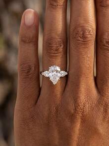 1枚经典优雅梨形925纯银戒指，订婚礼物，节日礼物 - 梨形 - 查看 3