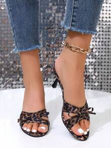 女士网布透气露趾高跟凉鞋，百搭简约蝴蝶结细高跟拖鞋，夏季新款 - 彩色 - 查看 3