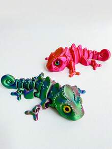 1/3/5/10pcs Flexible Posable Chameleon Figurines, 10cm/3.94inch, Random Body & Eye Colors, Durable Plastic Reptile Model For Home/Office Decor, Aquarium, Desk Display - Indoor/Outdoor Use, Ideal Gift For Reptile Lovers, Gradient Rainbow Chameleon Printed Model - Perfect Gift For Friends & Family - Artistic Desktop Decor - Movable Limbs - Suitable For Parties & Outdoor Display - Fish Tank Decoration - Multicolor - View 5