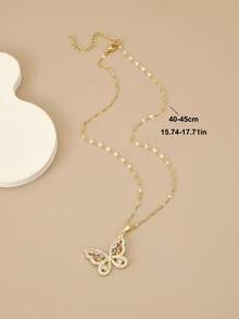 1件优雅彩色立方氧化锆镂空蝴蝶不锈钢项链，金色首饰，不锈钢链，女士首饰，夏季度假，海滩派对，开斋节礼物，生日礼物，送给爱人的礼物 - 彩色的 - 查看 6