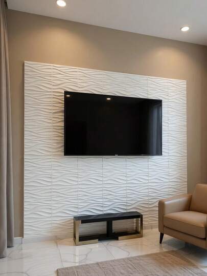 20片/30片装3D波浪纹理PVC墙板/贴纸/壁纸，PVC材质，无异味，轻便易安装，防火、防水、防油、耐热、防潮，带凹槽纹理的装饰性3D墙板，适用于家居、房间