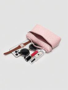 1 pieza Bolso de hombro cuadrado de unicolor con textura de piel de Litchi, pequeño bolso de mano para mujer, adecuado para combinar con diaria, salidas, compras, fiestas, bolso de v - Rosa 2 - Ver 8