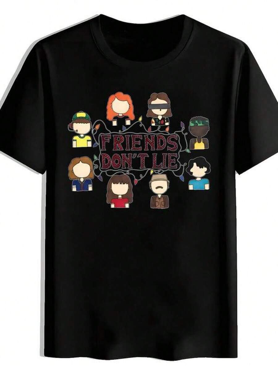 2026 New Boys And Girls Cotton T-Shirt Men's T-Shirt With Cartoon Pattern Of 'No Lies For Friends' Pure Cotton Short Sleeved T-Shirt. The Skin Fr - 黑色 - 查看 1