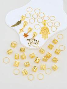 45pcs Autumn Maple Leaf Hair Scrunchies, Thanksgiving & Spring Festival Jewelry Gift, Gift For Girls - Gold - View 3