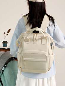 1 pieza Mochila tipo bolso de maternidad con múltiples compartimentos, cierre con cremallera, de estilo minimalista, de metal, nailon impermeable y gran capacidad, para viajes y uso diario de madres e hijos - Multicolor - Ver 9