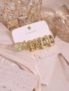 6/18pcs New Fashion Starfish, Seashell, Spiral C-Shape, Moon & Ocean Series Earrings Set, Suitable For Summer Travel & Vacation Wear - Gold - View 4