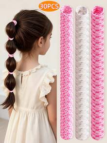 10pcs/30pcs New Pink & White Heart Bow Print Hair Scrunchies, High Elasticity No-Damage Hair Ties, Suitable For Daily Hairstyle - Multicolor - View 12