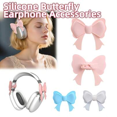 2pcs Headphone Butterfly Decor, 1 Pair Cute Headphone Butterfly Accessories, Silicone Headphone Butterfly Ornament, Washable, Adjustable Strap, Soft & Stretchable, Suitable For Various Headphones