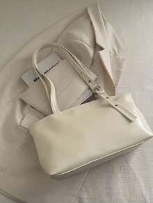 1 chiếc túi tote cỡ lớn kiểu cổ điển, túi đeo chéo cỡ lớn tiện dụng cho người đi làm, túi xách thời trang đi xe máy, chất liệu da PU màu trơn phủ sáp dầu, dây đeo trang trí, khóa kéo, túi đeo vai nữ thích hợp đi làm, balo cho sinh viên, đi du lịch ngắn ngày, nghỉ mát, mua sắm, công tác, phù hợp sử dụng hàng ngày. - Màu be - Xem 10