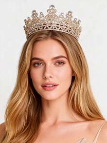 1pc Elegant Queen Crystal Crown, Bridal Wedding Hair Accessory, Women's Party/Event/Ball Tiara, Valentine's Day Gift,Summer,Beach - Multicolor - View 2