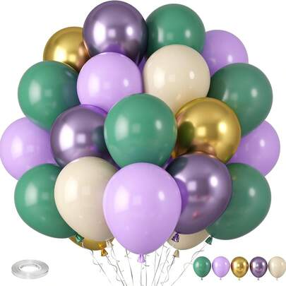 Lavender And Sage Green Balloons, Lavender Sage Cream White Gold Balloons, Light Metallic Purple Gold Balloons, Suitable For Bohemian Style Birthday, Wedding, Bachelorette Party, Graduation Party, Baby Shower Decorations And Celebration Supplies