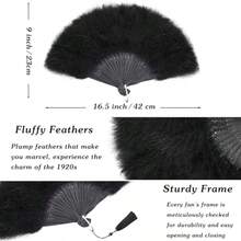 Marabou Black Feather Fan - Renaissance FanRave Fan Hand Fan Foldable Marabou Feather Fan For 1920s Gatsby Party Clothing Accories And Party Decorations Black - Black - View 2