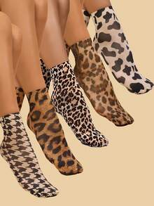 Women's Animal Print Ankle Socks, Leopard Print Women's Calf Socks, Leopard Print Women's Socks, Suitable For Christmas, Halloween, Holiday Atmosphere - Multicolor - View 10
