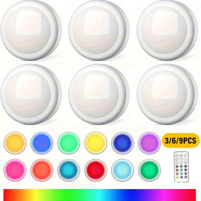 LiHangStar 3/6/9pcs LED Cabinet Lights With Touch Control And Remote, Battery Powered (Batteries Not Included) Night Light, 13 Colors RGB - Suitable For Wardrobe, Bedroom Wall, Under Cabinet, Cabinet Lighting, Stairs, Drawers