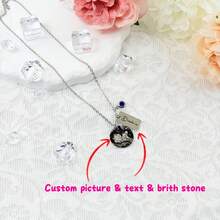 Customized Engraved Necklace, Personalized Portrait Photo Necklace, DIY Birthstone Necklace, Birthday, Anniversary, Valentine's Day Gift - Silver - View 2