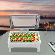 gladney 9L Rectangular Stainless Steel Chafing Dish With Glass Lid Hydraulic Hinge Removable Food Pan Fuel Holder Countertop Buffet Warmer For Hot Or Cold Service - Silver - View 8