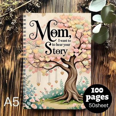 1pc "Mom, I Want To " Spiral Notebook - Floral Heart Design Mother's Guide Diary, A5 Colorful Memorial Gift, High-Quality Paper For Family Affection And Personal Organization, Mother's Day Gift, Beautiful Cover, Artistic Cover Design, Memory Diary, Fashion Diary, Smooth Writing, Guided Diary, Sentimental Gift, Creative Writer, Mother's Day Shopper