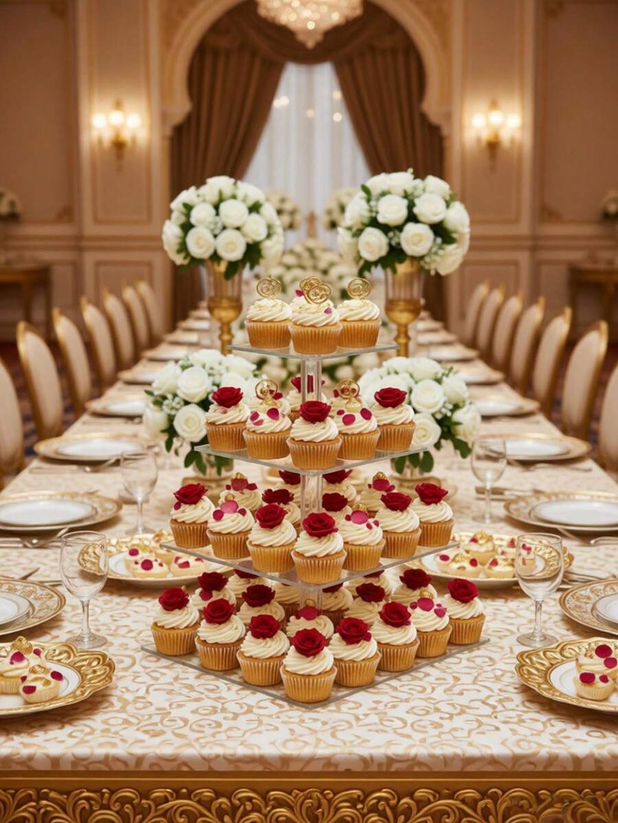 4-Tier Square Acrylic Cupcake Stand, Holds 52 Cupcakes, Dessert Display Rack, Suitable For Party, Wedding, Birthday, Baby Shower, Halloween, Graduation, Family Gathering, Dining Out, Outdoor Dinner - Multicolor - View 1