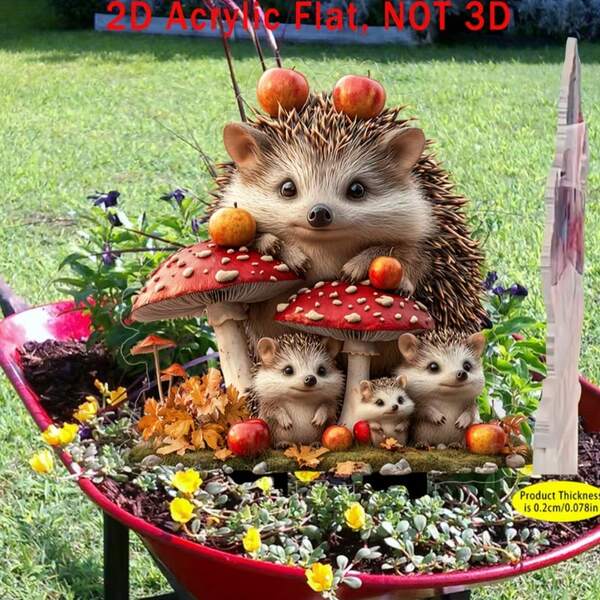 2D Flat - 1pc 2D Flat Printed, Featuring Humorous Hedgehog Family, Mother's Day Gift, Suitable For Outdoor Garden Stake, Multifunctional Acrylic Art Piece, Applicable For Potted Landscape And Yard Decor