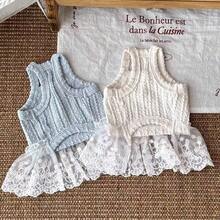 2pcs/Set Spring & Summer Small Dog Lace Camisole Princess Dress, Happy Dog Camisole Vest, Cat Clothes (Random Fabric Patterns) - White - View 6
