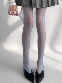 1pc Floral Fishnet Stockings, Y2K Baddie Aesthetic Black Mesh Tights, Pair With Thigh High Boots - Multicolor - View 19