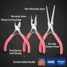 KLONKEE 5件套迷你粉色珠宝钳工具套装，包括尖嘴钳、斜口钳和长嘴钳，适合女性珠宝制作、维修和工艺制作。 - 彩色 - 查看 4