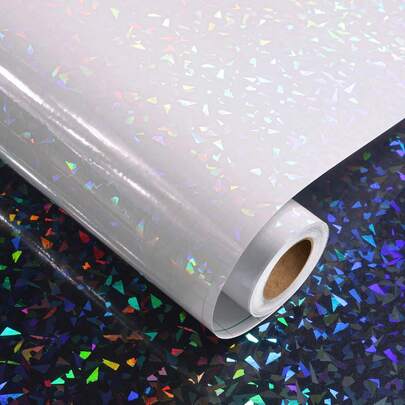 1 Rollo de película laminadora adhesiva en frío, película laminadora adhesiva holográfica, vinilo transparente de prensado en frío para manualidades, sin necesidad de calentamiento ni laminadora, para escuela y oficina, manualidades DIY