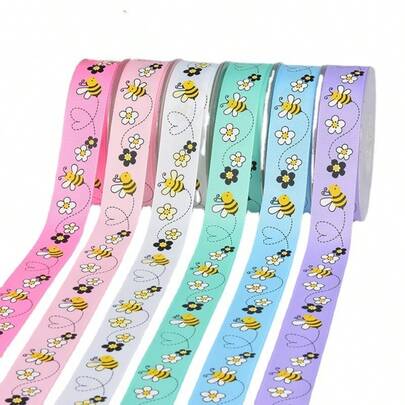 5 Yards/Pack Bee Printed Ribbon, Multi-Color Options, Suitable For Gift Box, Bouquet, Baking, DIY Craft Bow Making