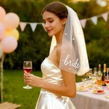 Zkp Bride To Be Sash Veil Bride Veil Bachelorette Party Accories Headband Bridal Shower Bach Party Decorations White Headpiece Bridal Shower Gift Engagement Plies Wedding Bridesmaid Favors - như hình - Xem 7