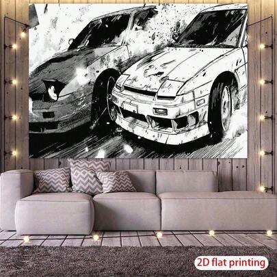 1 Cartoon-Style Tapestry - Black And White Cartoon Character Wall Decoration, Made Of Fabric, Suitable For Rooms, Gardens, Patios, Parties, And Holiday Decorations (Halloween, Christmas, Weddings, Birthdays).