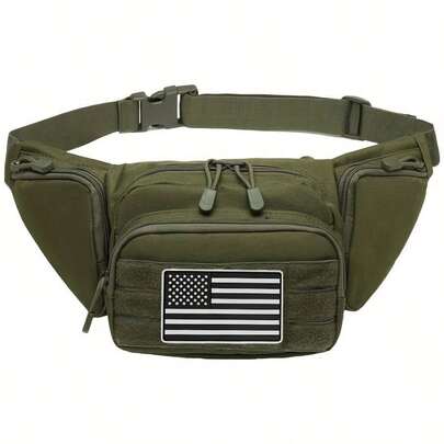 男士户外腰包，带美国国旗贴片 - 可调节 EDC 腰包，MOLLE 系统和拉链口袋，适合狩猎、跑步、旅行 - 重型腰包（黄色，兼容国旗配件）