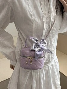 轻便迷你手提包、链条包、菱形图案包、托特包、水桶包，适合少女、大学生和上班族女性，适用于办公室、大学、工作、通勤、户外活动、旅行和郊游，随机拉链吊坠 - 紫色 - 查看 3