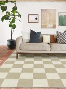 1pc Modern Minimalist Luxury INS Style Rug/Carpet/Area Rug/Door Mat/Runner, Yellow & White Checkered Pattern, Large Size Suitable For Bathroom, Kitchen, Entryway, Hallway, Bedside, Living Room, Bedroom, Machine Washable, Home Decor - Multicolor - View 2
