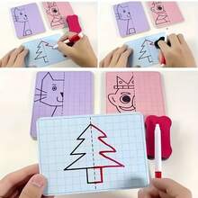 20 Patterns Cute Cartoon Lattice Symmetrical Drawing Graphics Puzzle Toys, Fine Writing Skill, Concentration Train Tracing Painting Cards, Children Teaching Aids Wipe Pen Control Toy -Winter, New Year - Multicolor - View 2