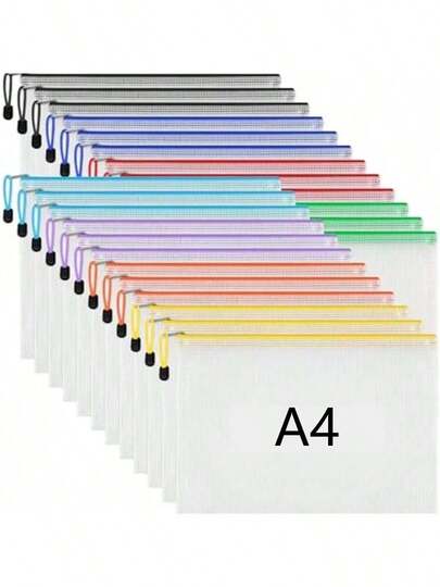 A4 Zipper Bag, Plastic Mesh File Folder, Waterproof Puzzle Bag, Document Pouch, Multiple Colors, Suitable For Office, School, Home, Travel Storage