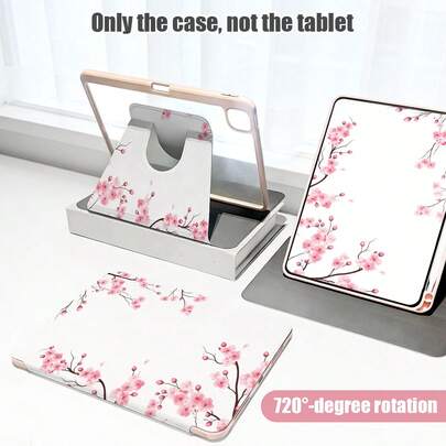 1pc Flip Cover Desk Protector Case With Pen Slot, Pink Plum Blossom Pattern, PU Leather Case With Stand, Auto Sleep/Wake Function, Compatible With Honor Pad 8/9/10, Honor GT 11.5inch/X7/X8A/X9/X8Pro/X9Pro/V9/V8 Pro, Matepad 11 Inch 2023/2022 Model, Apple 10th Generation/ 11 2025 (A16), And More, Suitable For Back To School, Valentine's Day