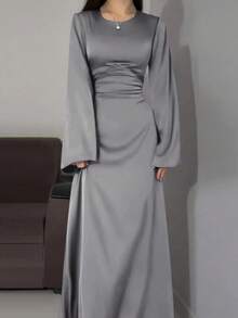 Women's Style Long Elegant Modest Long Sleeve Dress - 灰色 - 查看 5