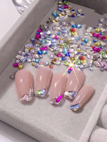 1 Bag (100pcs-150pcs) Nail Art Decoration, Colored Glass Drill DIY Color Shape Random Mix, Suitable For Spring And Summer, Small Size Nails Gems Nails Charms Nails Supplies