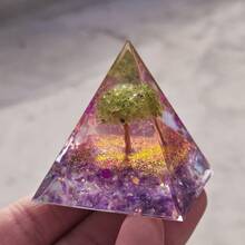Stonehaven 1个生命之树能量金字塔，天然能量橄榄石紫水晶能量水晶疗愈金字塔，用于减轻压力、平衡脉轮、冥想、招财纳福、积聚财富、促进健康（6厘米） - 彩色 - 查看 2