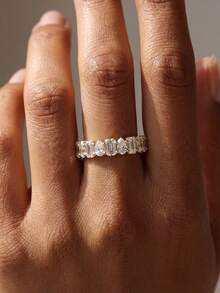 1pc Elegant 925 Sterling Silver Semi-Circle Teardrop Rectangular Ring, Wedding Jewelry Gift For Women, Anniversary - Water Drop - View 2