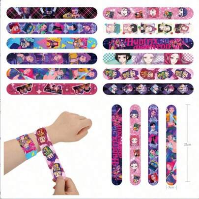 12/24 piezas Pulseras elásticas con estilo de anime K-POP, pulseras desmontables con personajes de dibujos animados, regalos de fiesta de cumpleaños, accesorios fotográficos, regalos de Navidad, regalos del Día de San Valentín, rellenos de huevos de Pascua