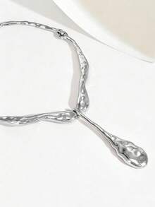 1 pièce Collier pendentif en métal géométrique asymétrique exagéré avec grande goutte d'eau lisse. Polyvalent pour un port quotidien, festivals, fêtes et diverses occasions pour les femmes - Argent - Voir 2