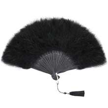 Marabou Black Feather Fan - Renaissance FanRave Fan Hand Fan Foldable Marabou Feather Fan For 1920s Gatsby Party Clothing Accories And Party Decorations Black - Black - View 1