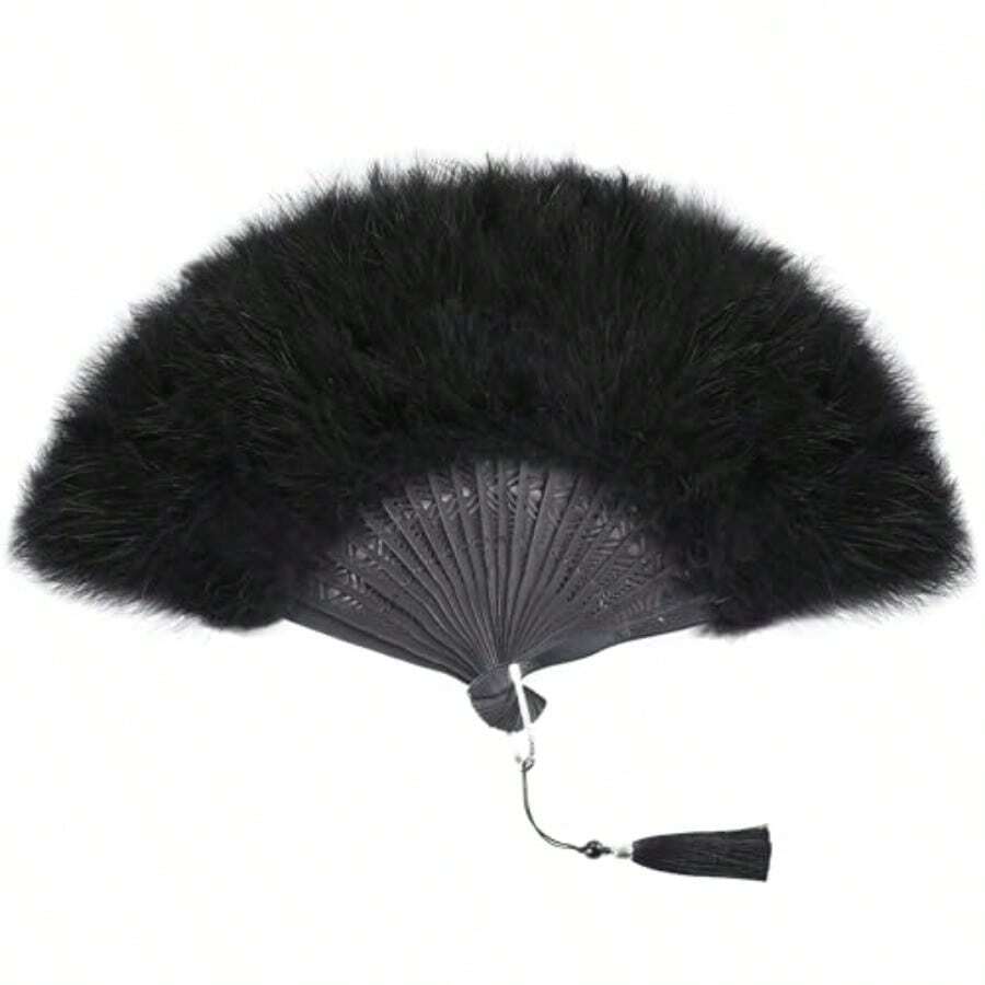 Marabou Black Feather Fan - Renaissance FanRave Fan Hand Fan Foldable Marabou Feather Fan For 1920s Gatsby Party Clothing Accories And Party Decorations Black - Black - View 1