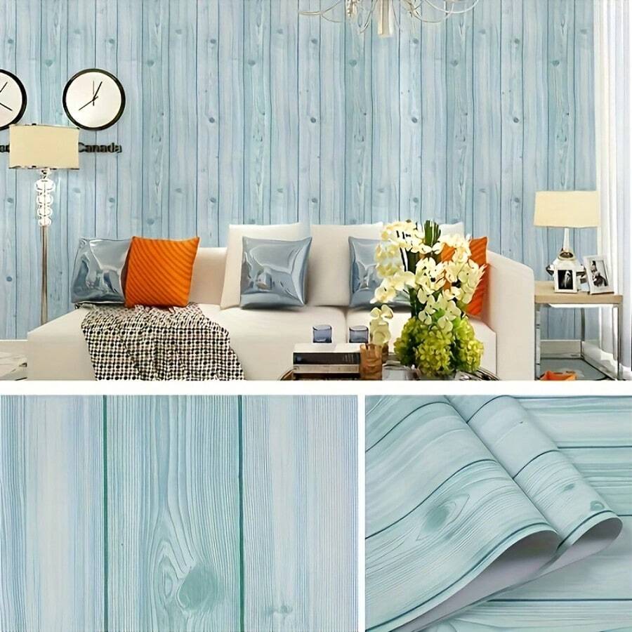 1 Roll Light Blue Textured Self-Adhesive Contact Paper, Peel And Stick Wallpaper Suitable For Room Walls, Living Room, Bedroom, Cabinets And Drawers, Removable And Washable, 17.7 Inches Wide X 118 Inches, Natural Oak