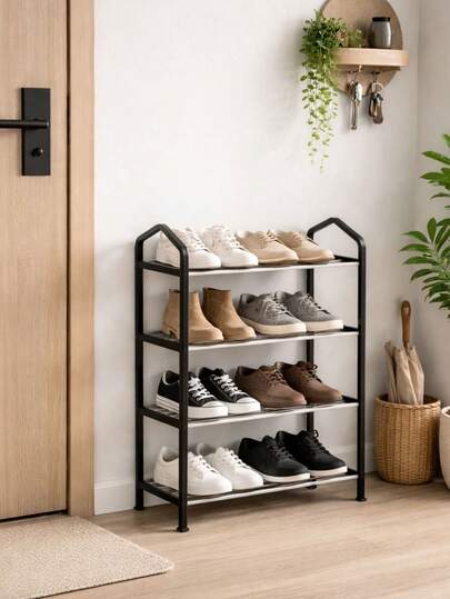 Sapateira 4 Andares Preta Multiuso Desmontável Prateleira Organizadora Multiuso Sapatos Livros Brinquedos