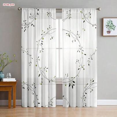 2pcs/Set Spring Floral Modern Art Decorative Curtains, Semi-Blackout Semi-Sheer Curtains For Living Room, Bedroom, Home Decor