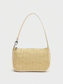 2025 New Korean Style Women Woven Handbag Shoulder Bag Straw Bag Retro Tote Bag Portable - Beige - View 5